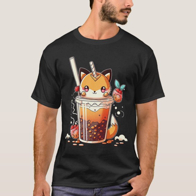 Boba Tea  Chibi Bubble Tea Fox T-Shirt (Front)