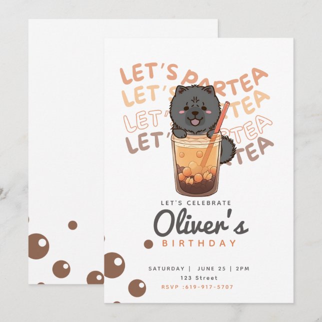 Boba Tea Chow Chow Dog Birthday Invitation (Front/Back)