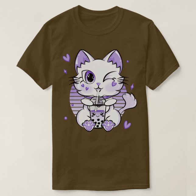 Boba Tea Drink Kawaii Neko Cat Boba T-Shirt (Design Front)