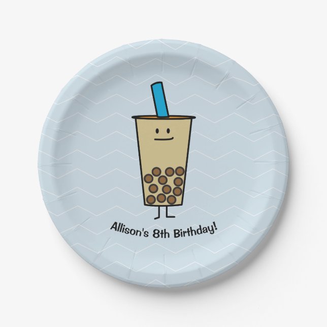 Boba tea drink milk Taro tapioca Paper Plate (Front)
