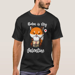 Boba Tea is My Valentine Fox Anti Valentines Day T-Shirt