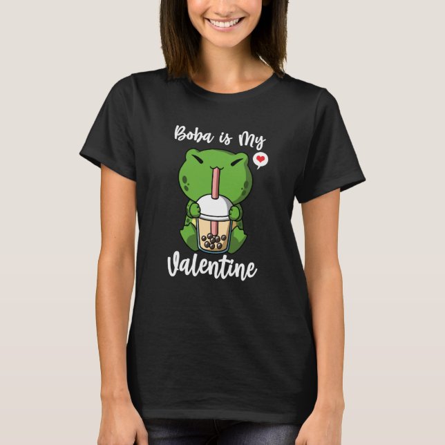 Boba Tea is My Valentine Frog Anti Valentines Day T-Shirt (Front)