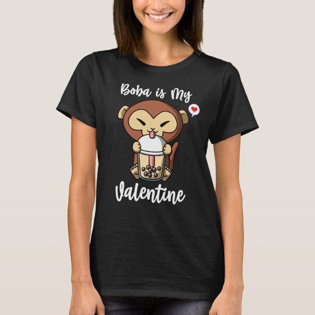 Boba Tea is My Valentine Monkey Anti Valentines Da T-Shirt (Front)