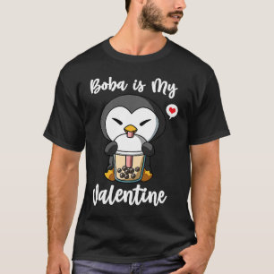 Boba Tea is My Valentine Penguin Anti Valentines D T-Shirt