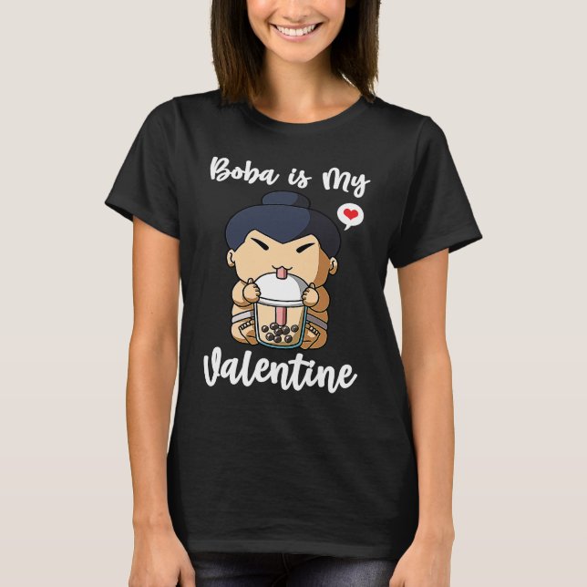 Boba Tea is My Valentine Sumo Wrestler Anti Valent T-Shirt (Front)