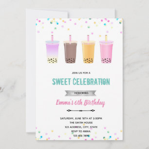 Boba tea milktea birthday invitation