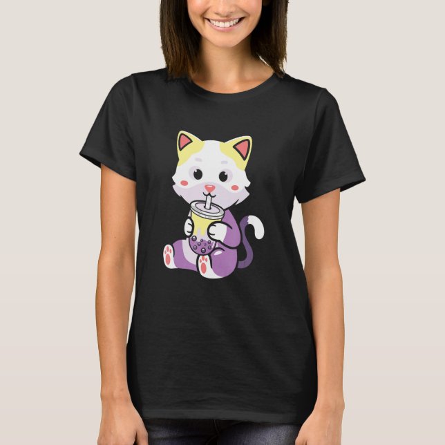 Boba Tea Neko Cat LGBTQ Non Binary Nonbinary Pride T-Shirt (Front)