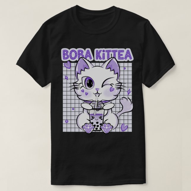 Boba Tea Women Lavender Kittea Kawaii Cat Japanese T-Shirt (Design Front)