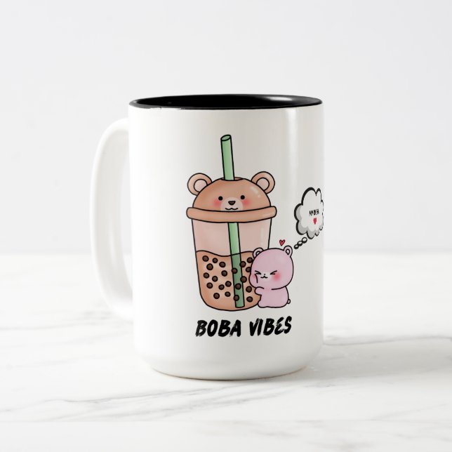Boba Vibes,Cute Drinkware for Bubble Tea Lovers,  Two-Tone Coffee Mug (Front Left)