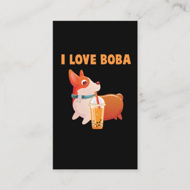 Boba Welsh Corgi Pembroke Bubble Tea Kawaii Dog Business Card (Front)