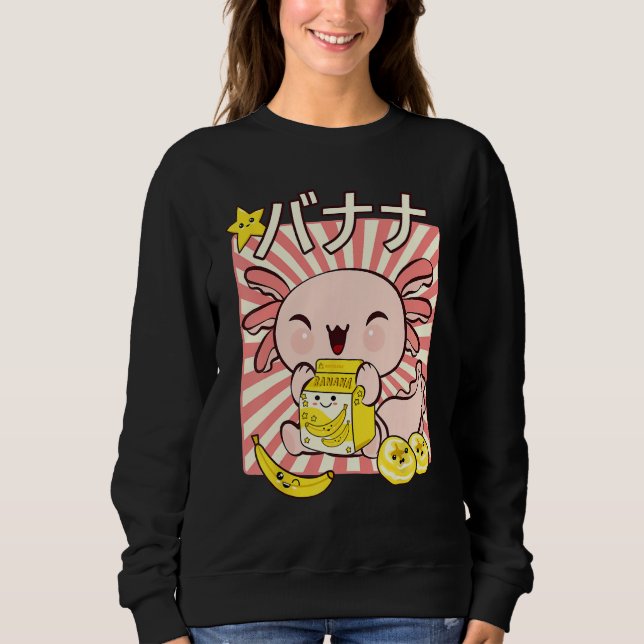 Bobalotl Axolotl Banana Milk Carton Drinking Boba  Sweatshirt (Front)