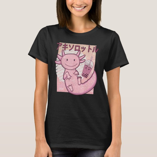 Bobalotl Axolotl Milk Tea Axolotl Drinking Boba Te T-Shirt (Front)
