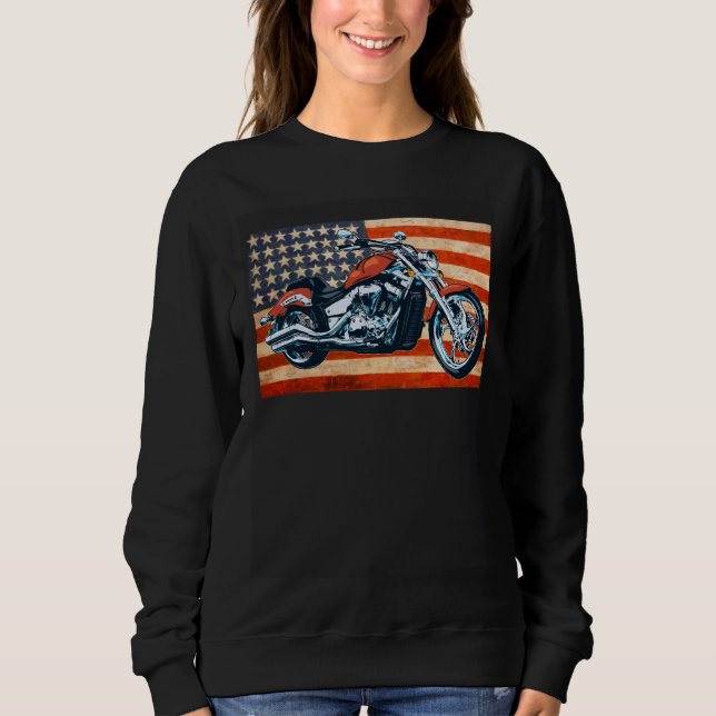 Bobber Motorcycle 4th of July American Flag  Rider Sweatshirt (Front)
