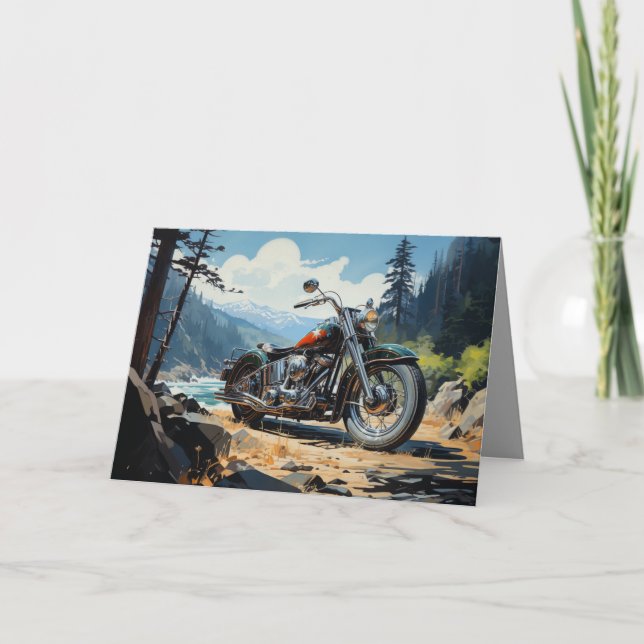 Bobber Motorcycle Card - River Background (Front)