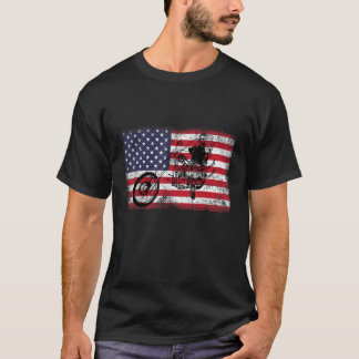 Bobber Motorcycle July 4 Veterial American Flag  R T-Shirt