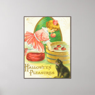 Bobbing for Apples Vintage Halloween Card, 1911 Canvas Print