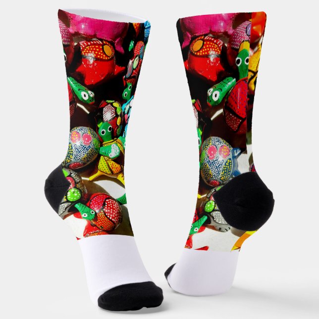 Bobble Head Turtle Crew Socks - Colourful (Angled)