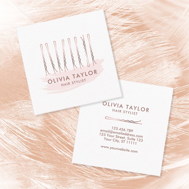 Bobby Pins Hair Stylist Hair Salon Hairdresser Square Business Card (Creator Uploaded)