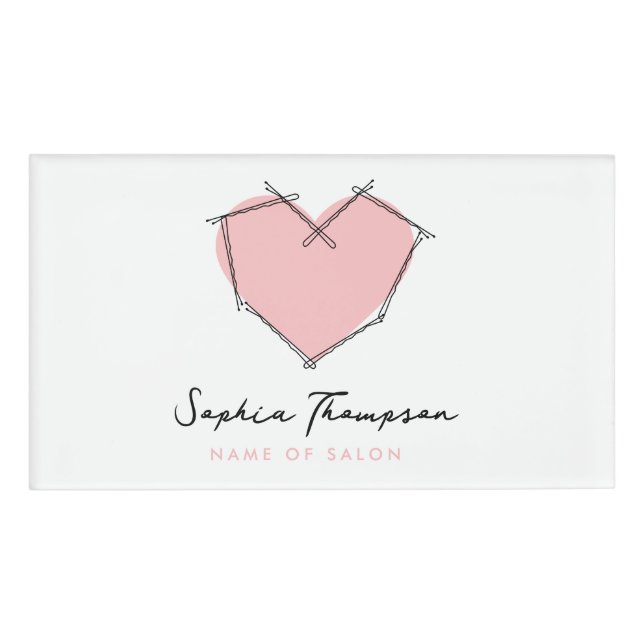 Bobby Pins Logo Hair Stylist Pink Business Name Tag (Front)