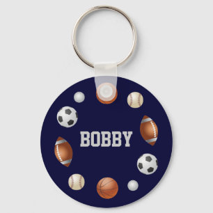 Bobby World of Sports Name Keychain - Navy Blue