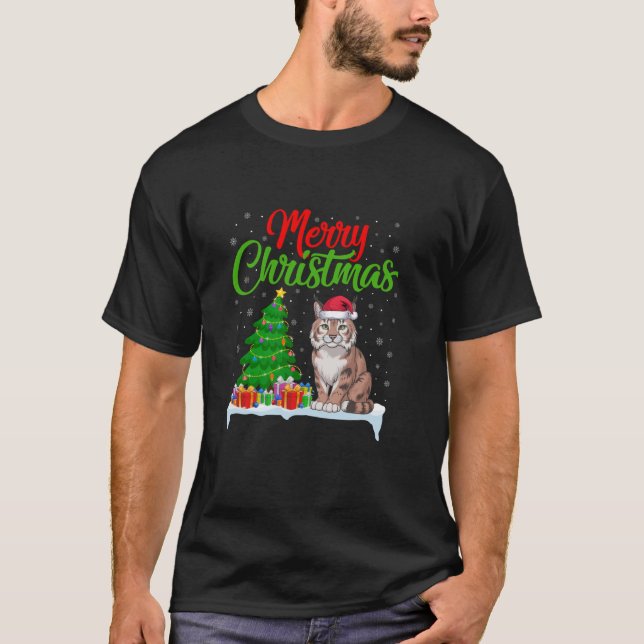 Bobcat Christmas Tree Lights Funny Xmas Bobcat Lov T-Shirt (Front)