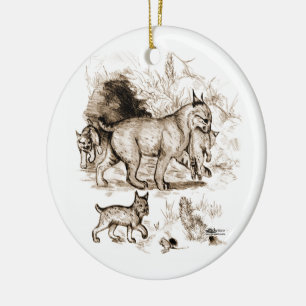 Bobcat Family Ceramic Ornament