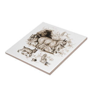 Bobcat Family Ceramic Tile