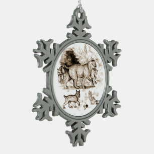 Bobcat Family Snowflake Pewter Christmas Ornament