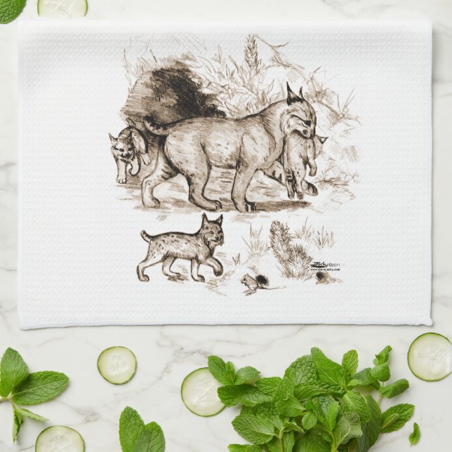 Bobcat Family Tea Towel (Folded)