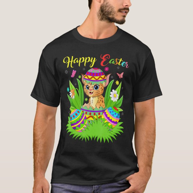 Bobcat   Floral Easter Egg Funny Bobcat Easter T-Shirt (Front)