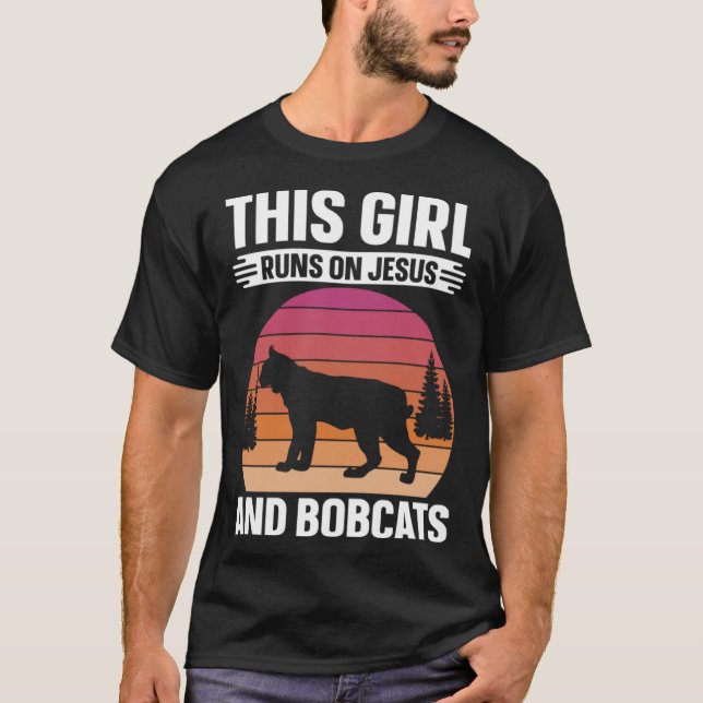 Bobcat Girl Runs On Jesus And Bobcats Retro Animal T-Shirt (Front)