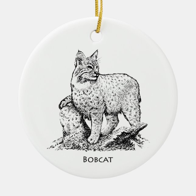 Bobcat Illustration Ceramic Tree Decoration (Front)