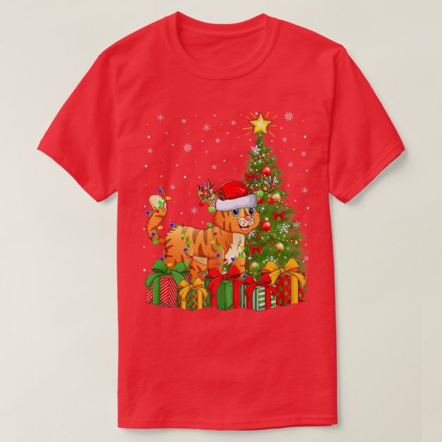 Bobcat Lighting Xmas Tree Santa Hat Bobcat Christm T-Shirt (Design Front)