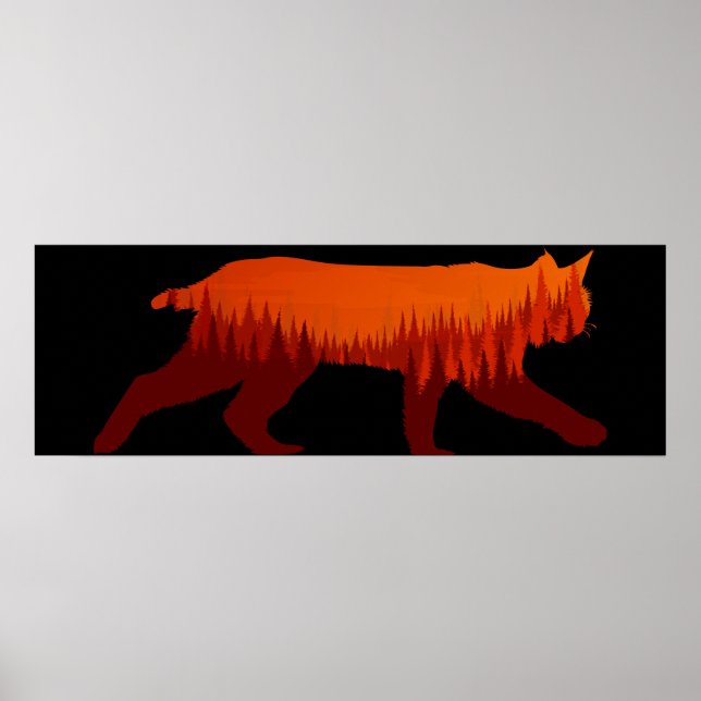 Bobcat Lynx Forest Tree Landscape Wilderness Sun Poster (Front)