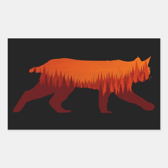 Bobcat Lynx Forest Tree Landscape Wilderness Sun Rectangular Sticker (Front)