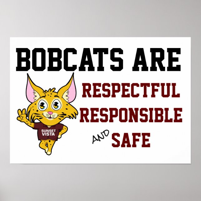 Bobcat School Rules Responsible Respectful Safe Poster (Front)