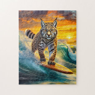 Bobcat Surfing Alaska Design By Rich AMeN Gill Jigsaw Puzzle