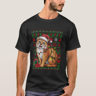 Bobcat Xmas Lights Ugly Santa Hat Bobcat Christmas T-Shirt