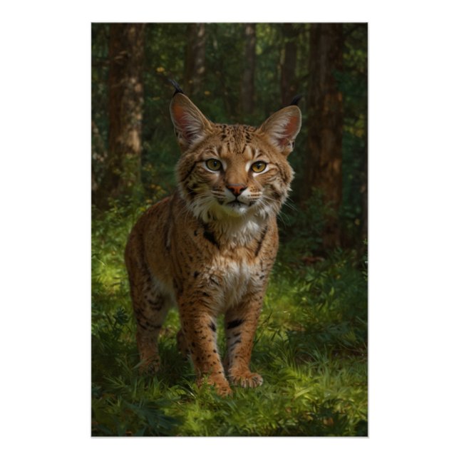 Bobcat Youngster and Forest Trail Poster (Front)
