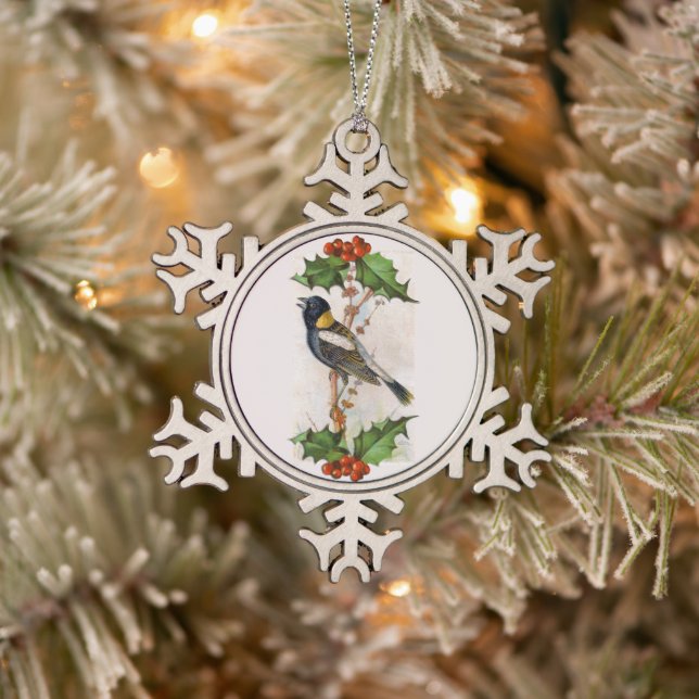 Bobolink Bird Snowflake Pewter Christmas Ornament (Tree)