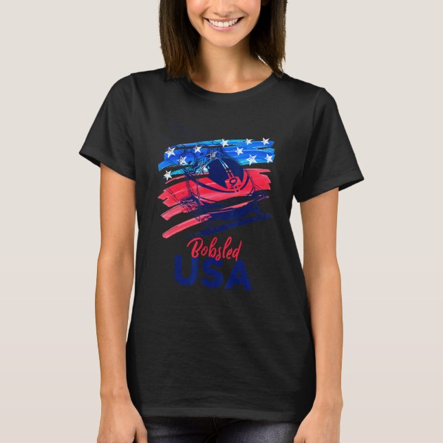 Bobsled Usa Support The Team T Usa Flag Skeleton W T-Shirt (Front)