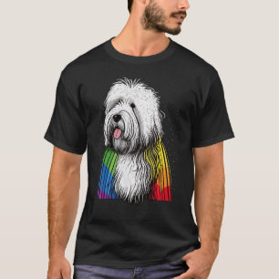 Bobtail Gay LGBT Rainbow Flag on Old English Sheep T-Shirt