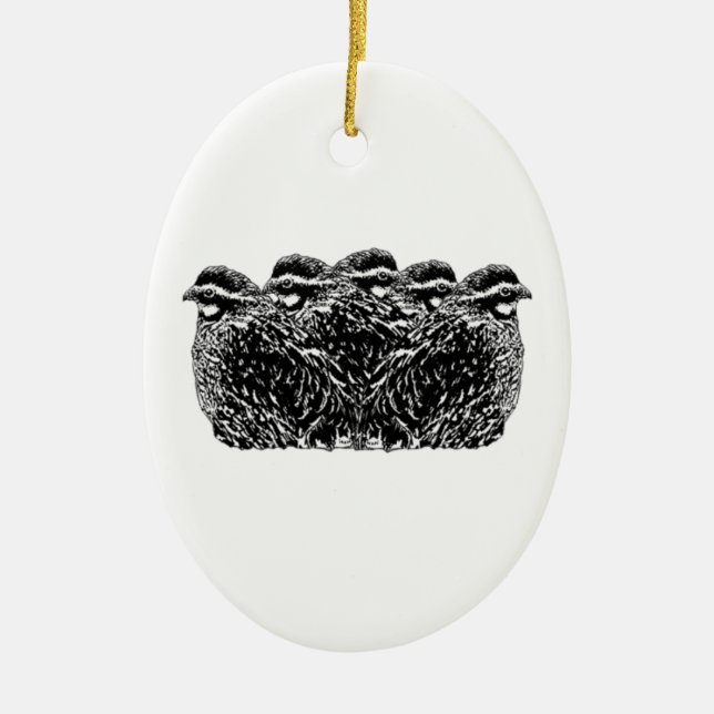 Bobwhite Quail Covey Ceramic Tree Decoration (Front)