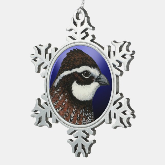 Bobwhite Quail Head Circle Snowflake Pewter Christmas Ornament (Right)