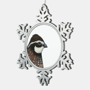 Bobwhite Quail Head Snowflake Pewter Christmas Ornament