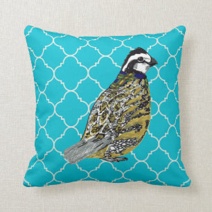 Bobwhite With Teal and Orange Quatrefoils Cushion