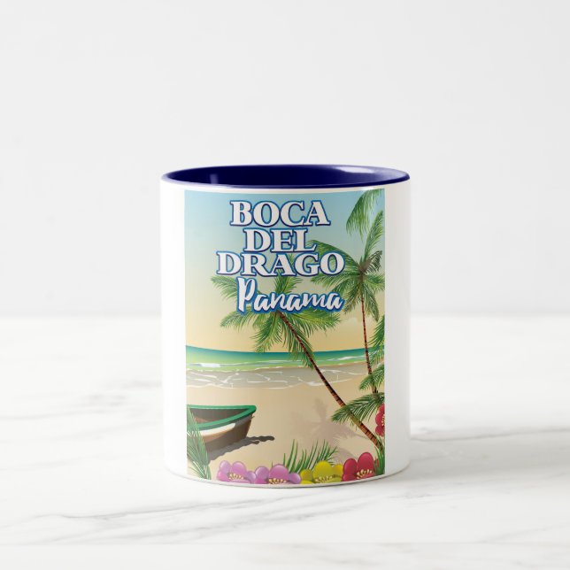 Boca del Drago Panama Beach travel poster Two-Tone Coffee Mug (Center)