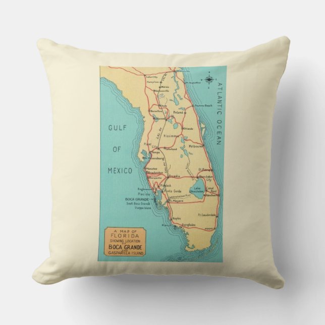 Boca Grande & Useppa Florida Throw Pillow (Front)