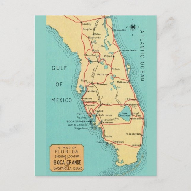  Boca Grande Useppa Island Florida Map  Postcard (Front)