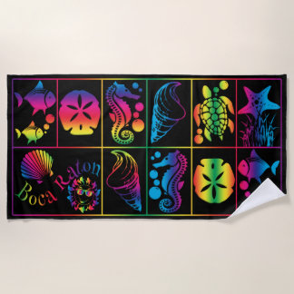 Boca Raton colourful sea life beach towel